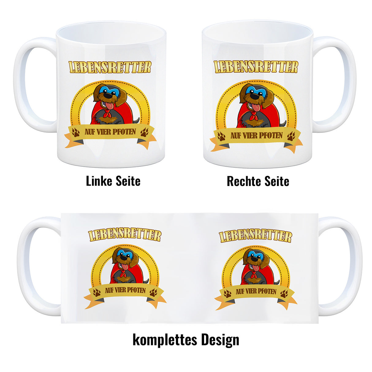 Kaffeebecher mit Superheld - Dackel - Lebensretter auf vier Pfoten