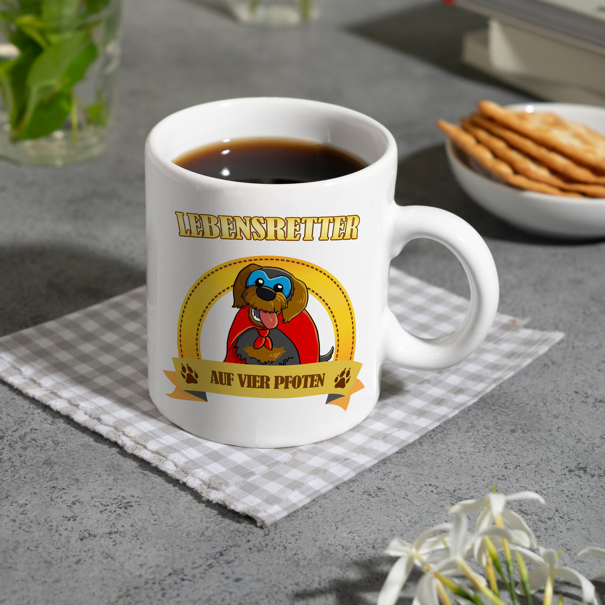 Kaffeebecher mit Superheld - Dackel - Lebensretter auf vier Pfoten