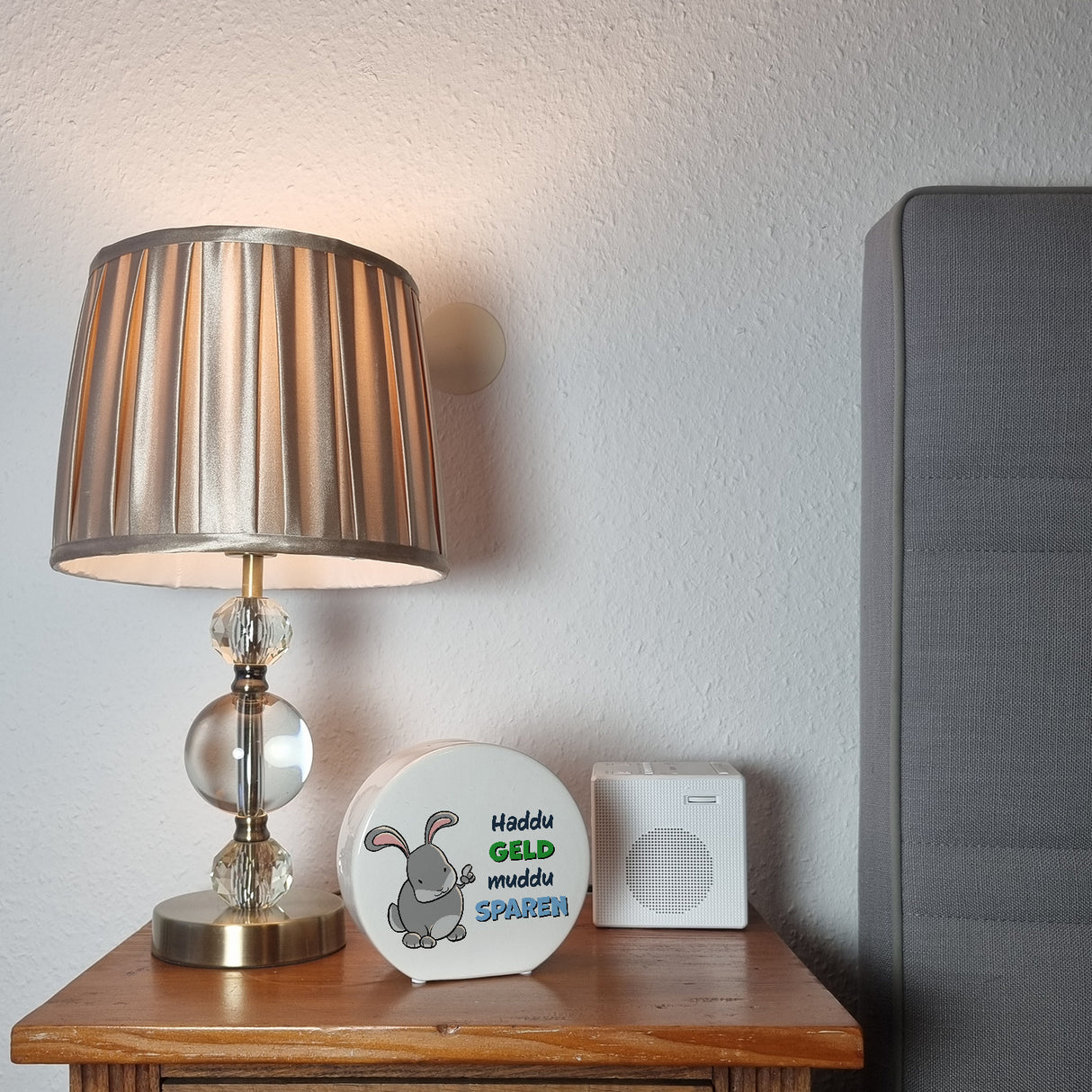 Spardose mit Hasenmotiv und lustigem Spruch - Haddu Geld muddu sparen