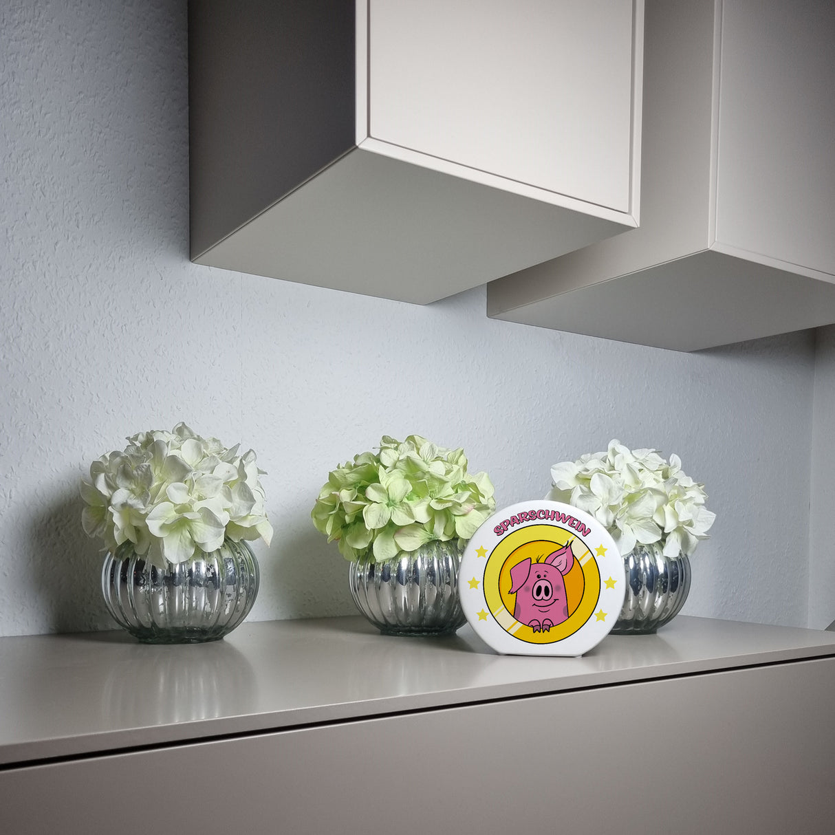Spardose mit lustigem Schweinchen Motiv und Spruch - Sparschwein