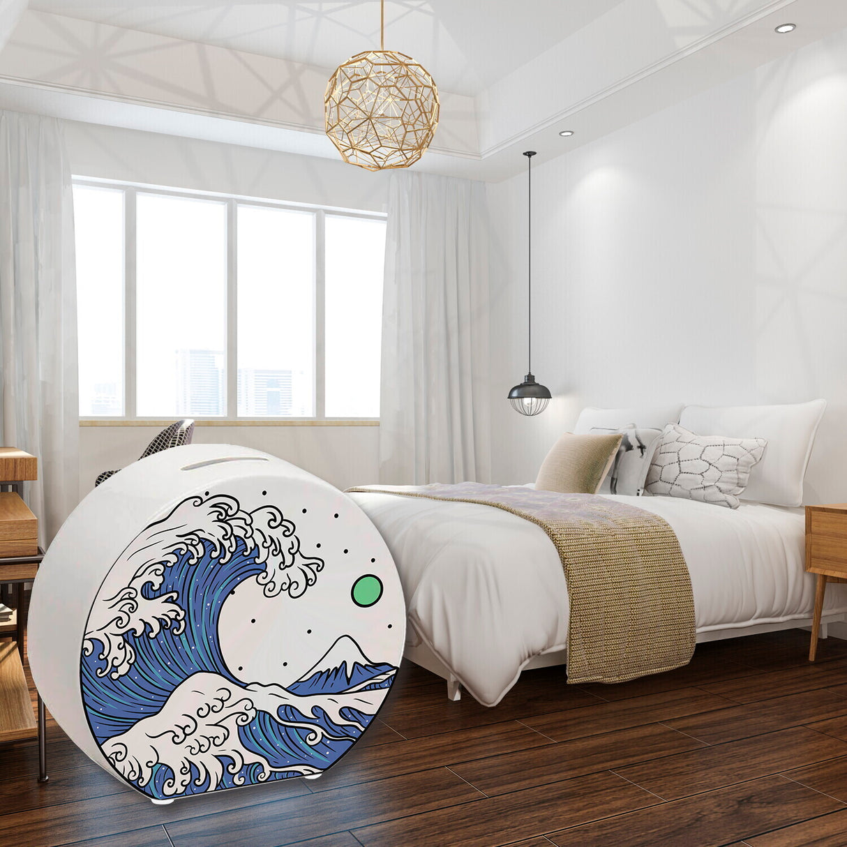 Spardose mit Wellen Motiv - Urlaubskasse aus Keramik mit schönem Meer Design