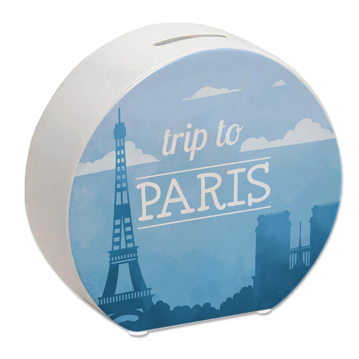 Spardose mit schönem Motiv und Text - Trip to Paris