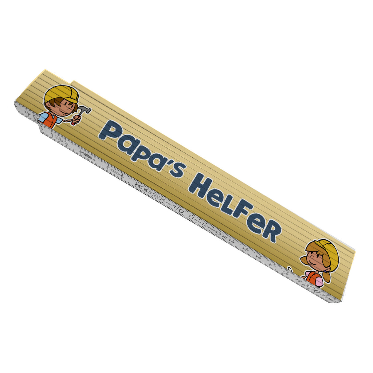 Meterstab aus Holz mit niedlichem Motiv für Kinder und Spruch - Papa's Helfer
