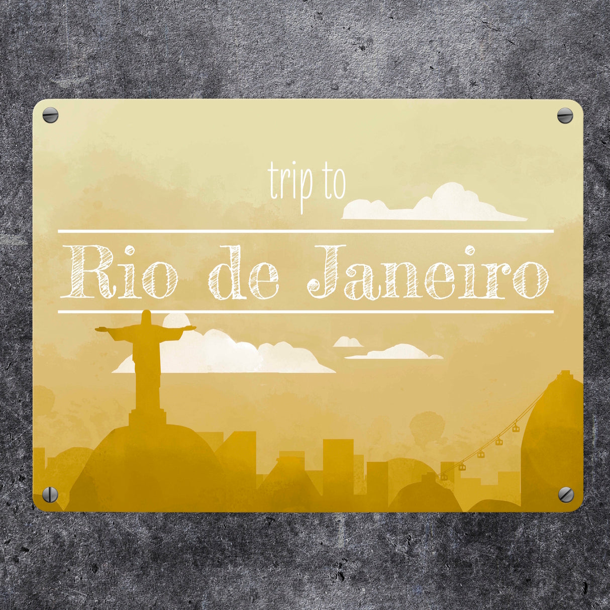 Metallschild in 15x20 cm für Fans von Städtetrips mit der Silhouette von Rio