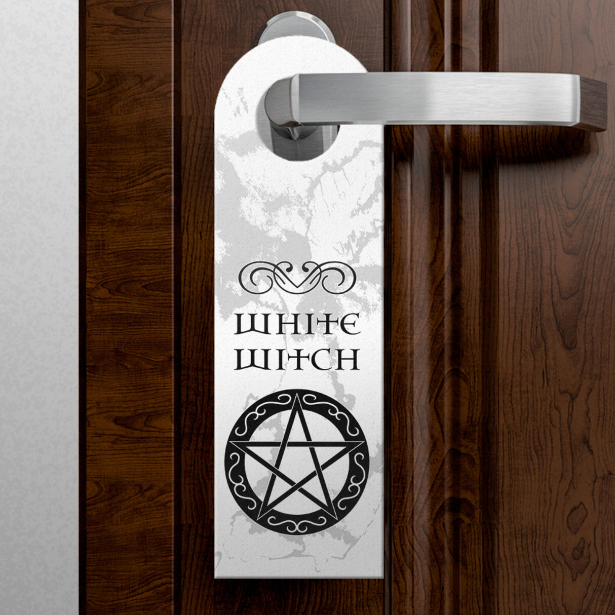 Türhänger mit magischen Pentagrammen und Spruch - White Witch - Dark Witch