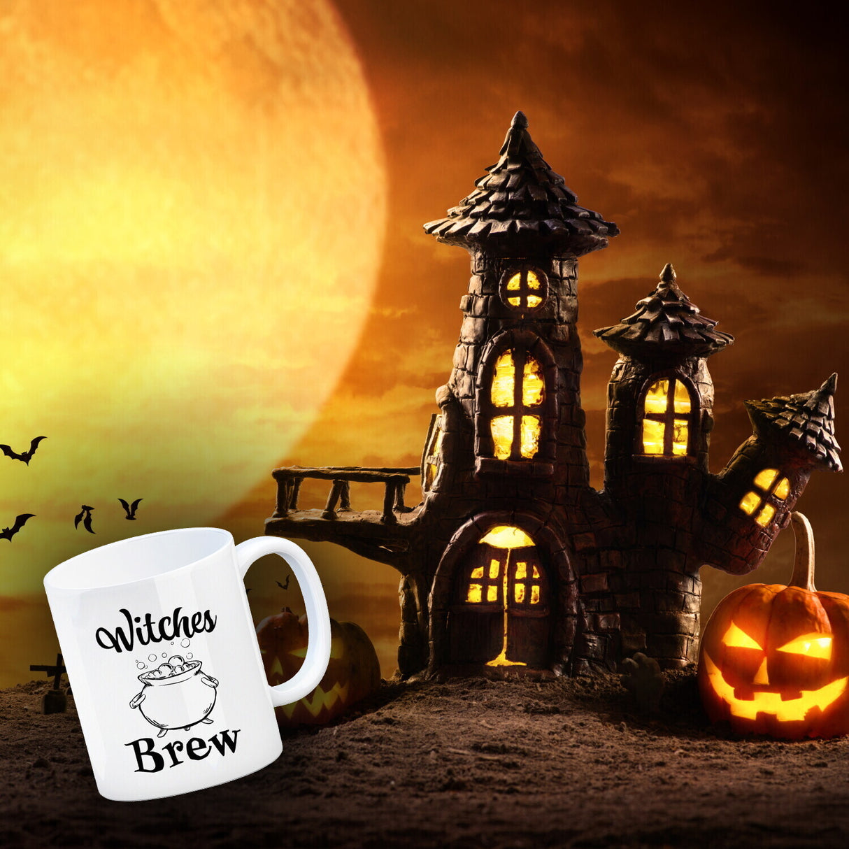 Kaffeebecher für Halloween mit Kessel-Motiv und Spruch - Witches Brew