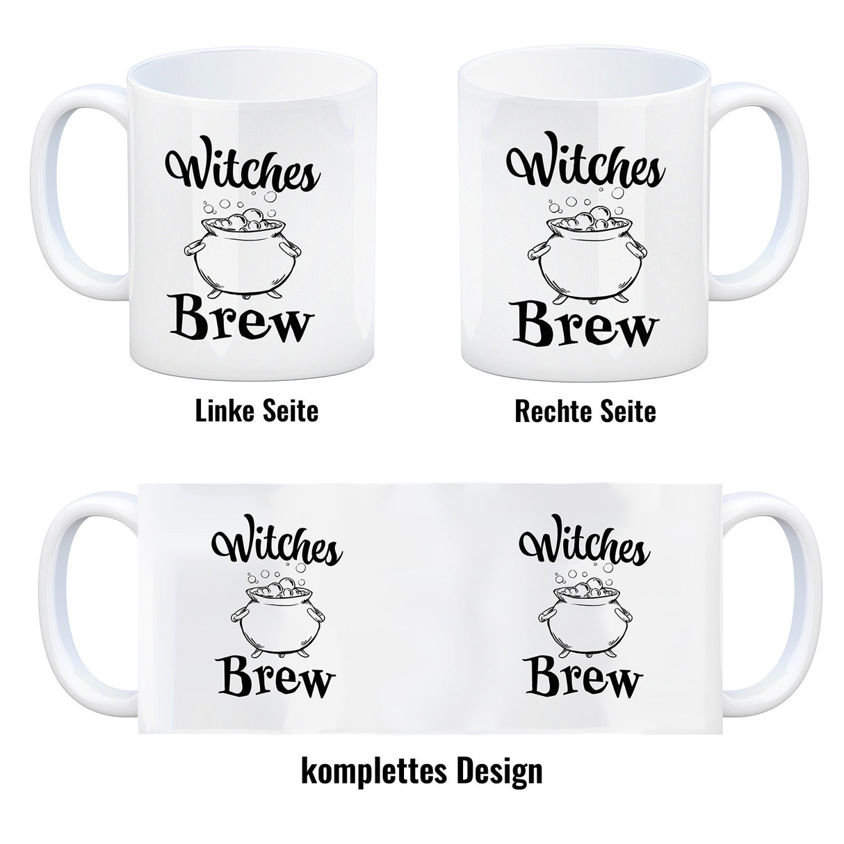 Kaffeebecher für Halloween mit Kessel-Motiv und Spruch - Witches Brew
