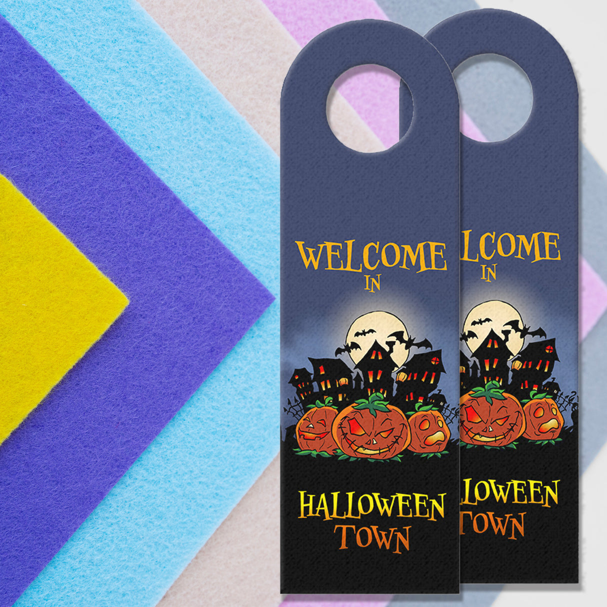 Türhänger mit gruseligem Motiv und Spruch - Welcome in Halloween Town -