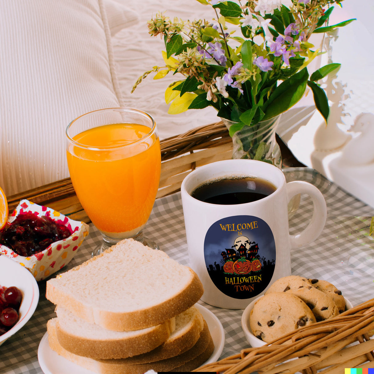 Kaffeebecher mit gruseligem Motiv und Spruch - Welcome in Halloween Town -