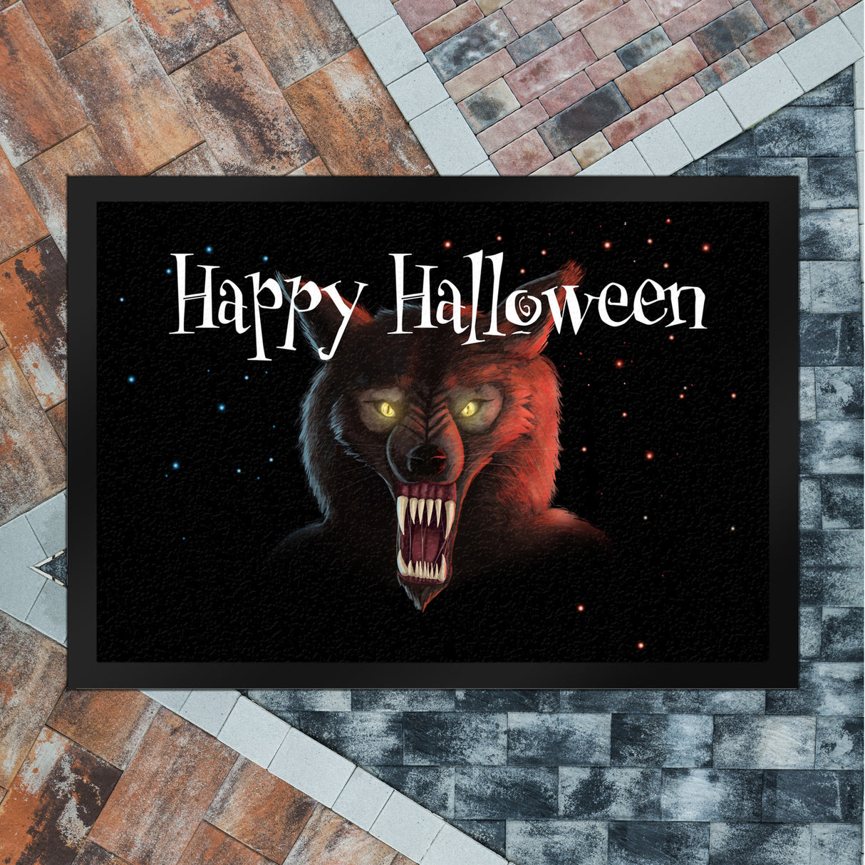 Fußmatte mit Werwolf Motiv und Happy Halloween Schriftzug