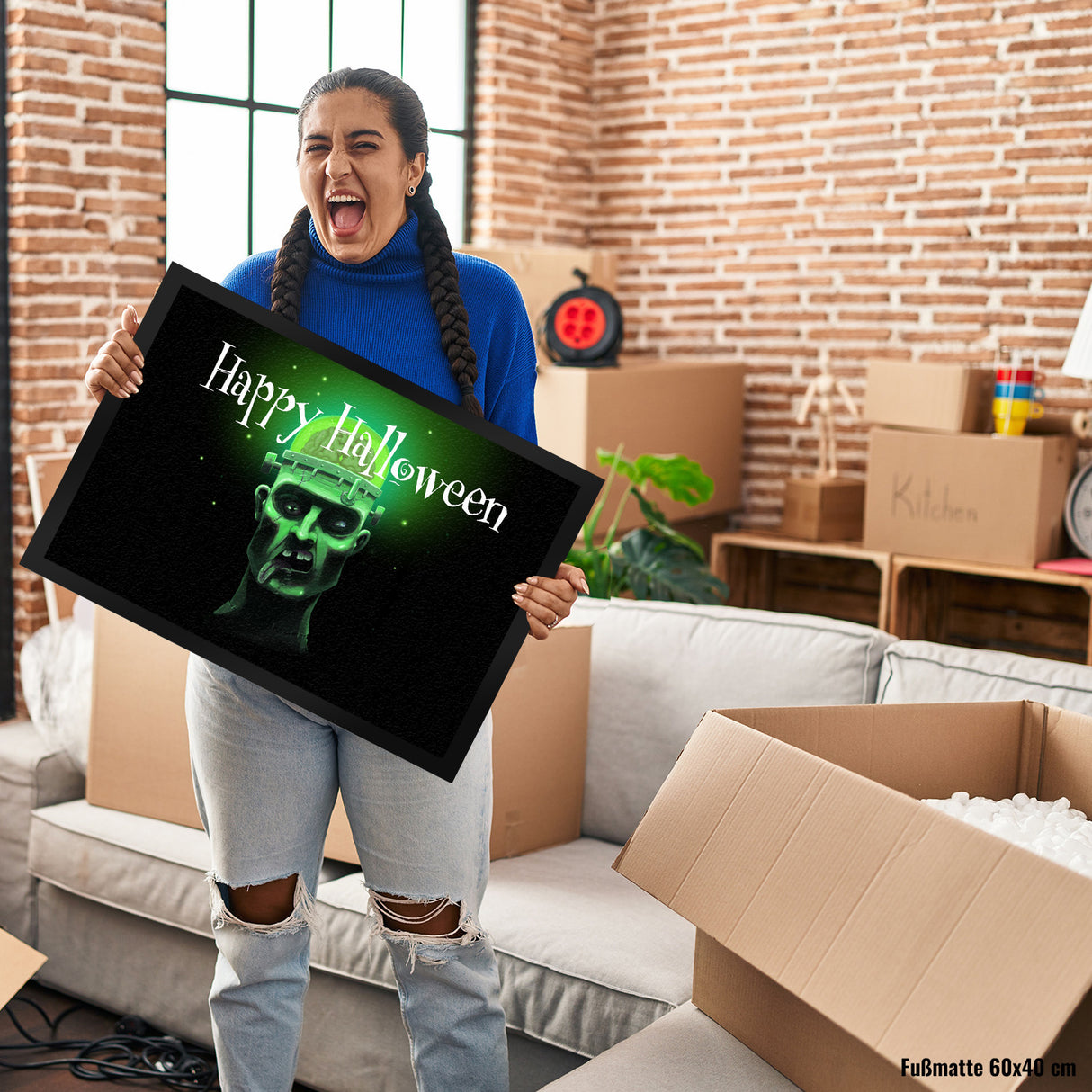 Fußmatte mit Zombie Motiv und Happy Halloween Schriftzug