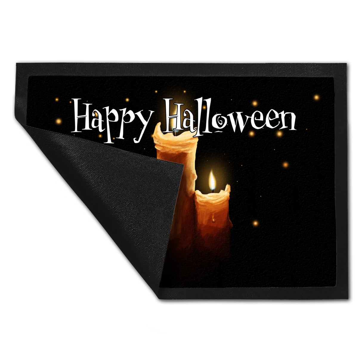 Fußmatte in 35x50 cm mit Kerze Motiv und Happy Halloween Schriftzug