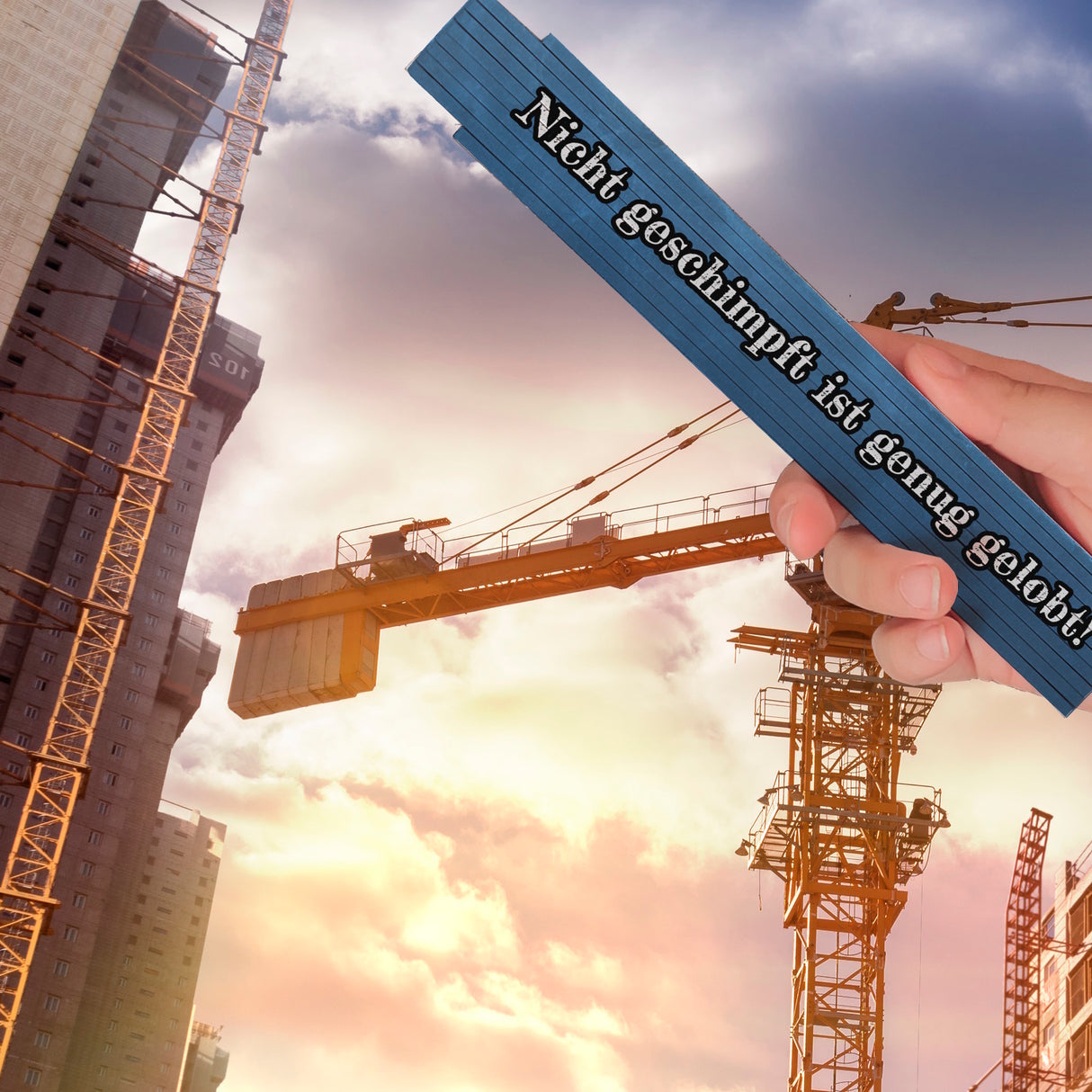 Nicht geschimpft ist genug gelobt! Meterstab aus Holz mit Marmoroptik in Blau