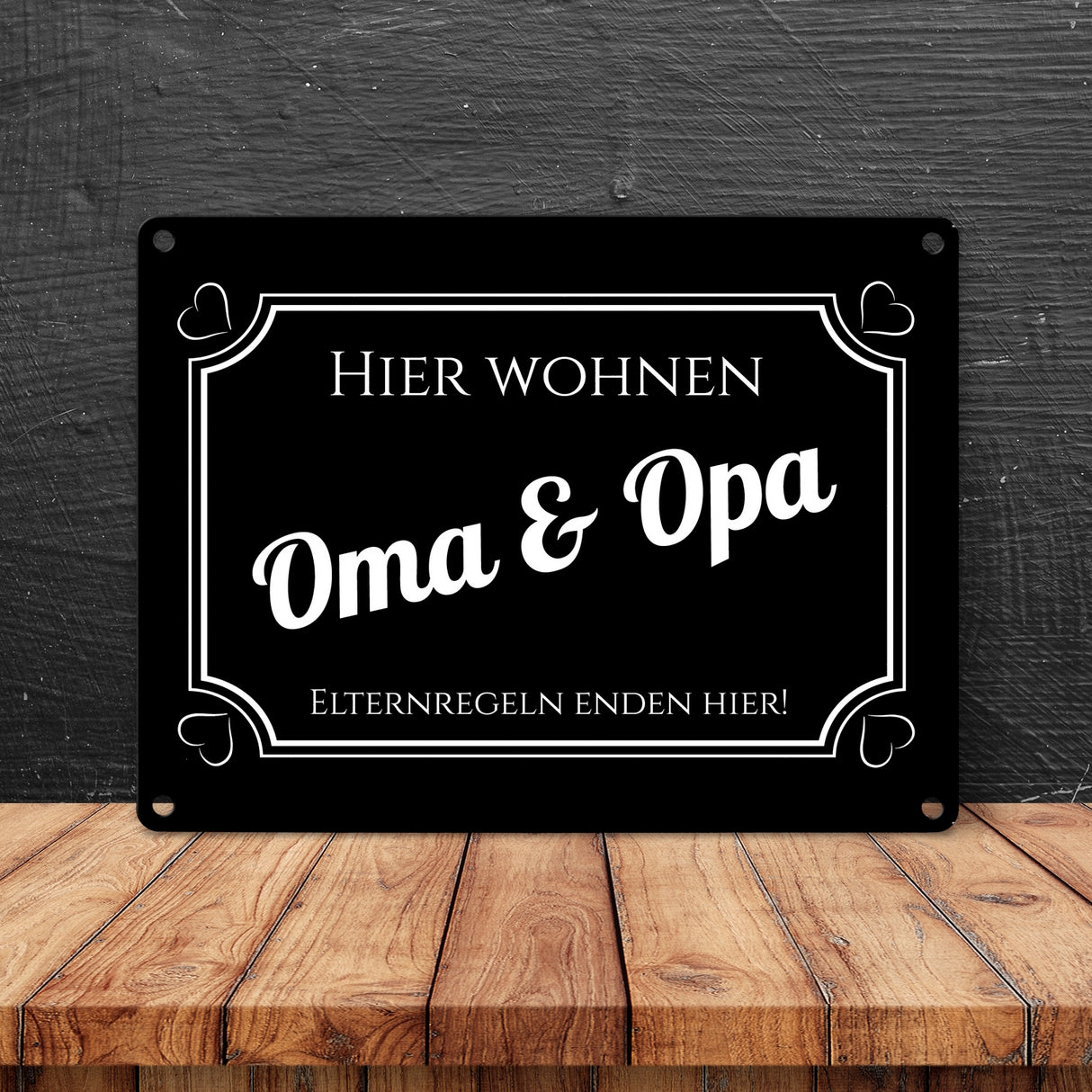 Hier wohnen Oma und Opa - Elternregeln enden hier Metallschild in 15x20 cm
