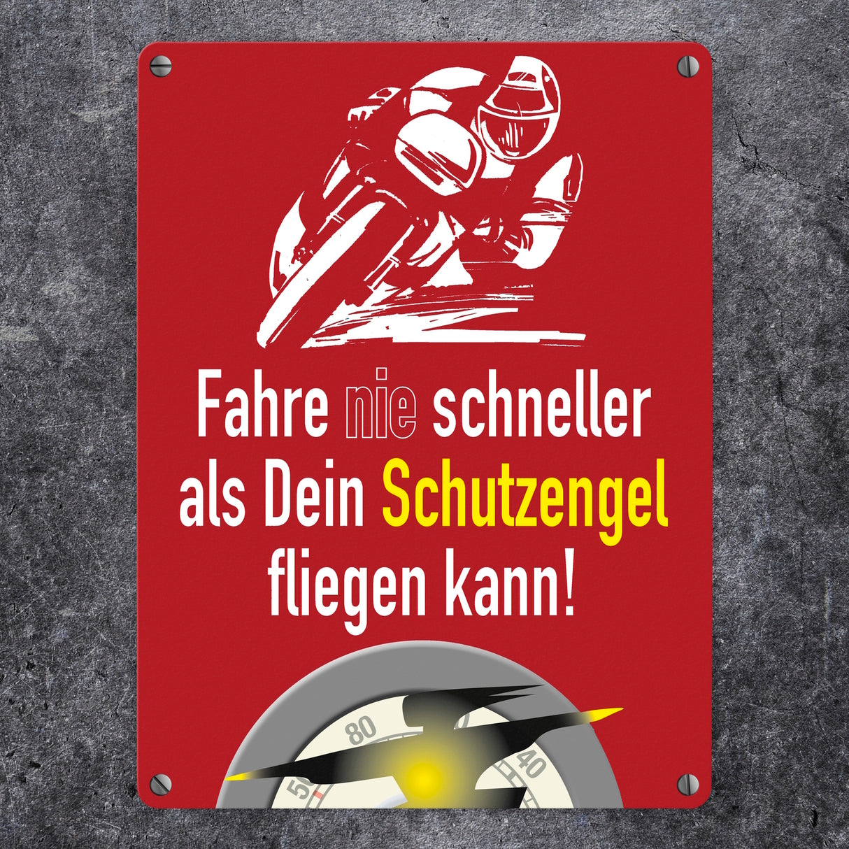 Motorrad-Fahrer Schild zum Thema Motorrad und Schutzengel