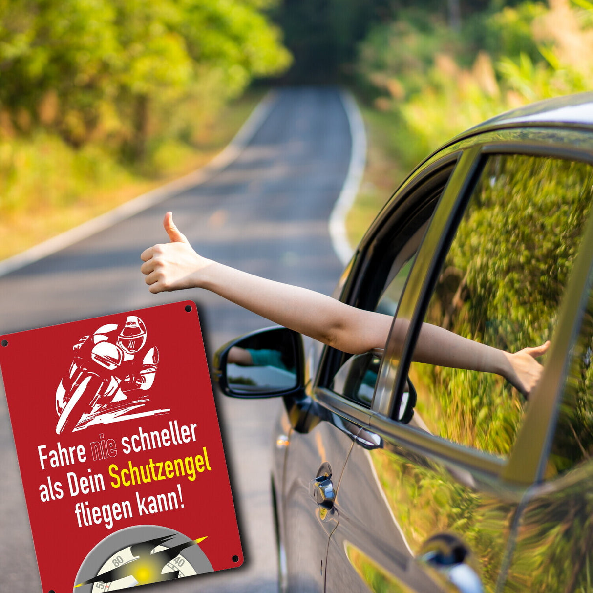 Motorrad-Fahrer Schild zum Thema Motorrad und Schutzengel