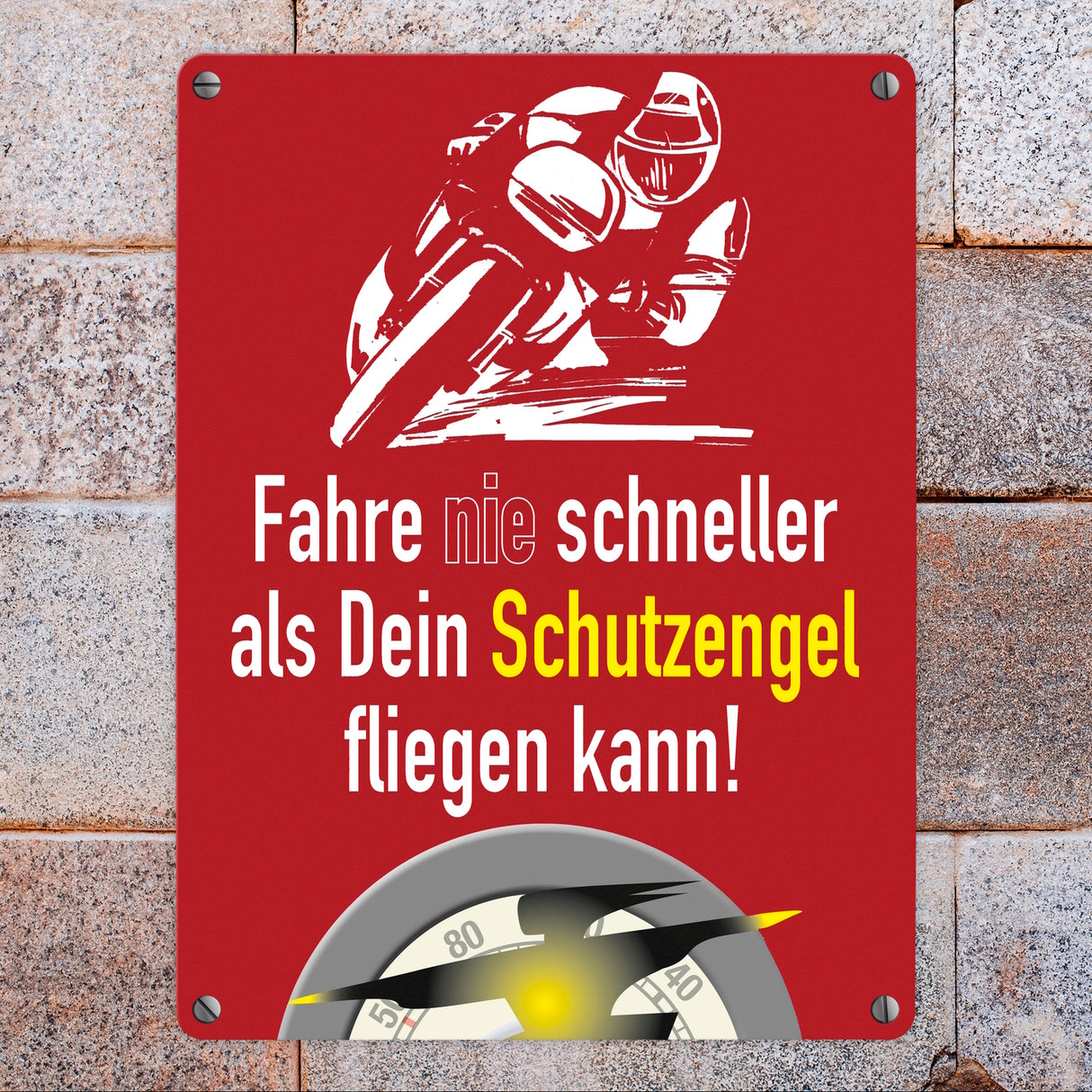 Motorrad-Fahrer Schild zum Thema Motorrad und Schutzengel