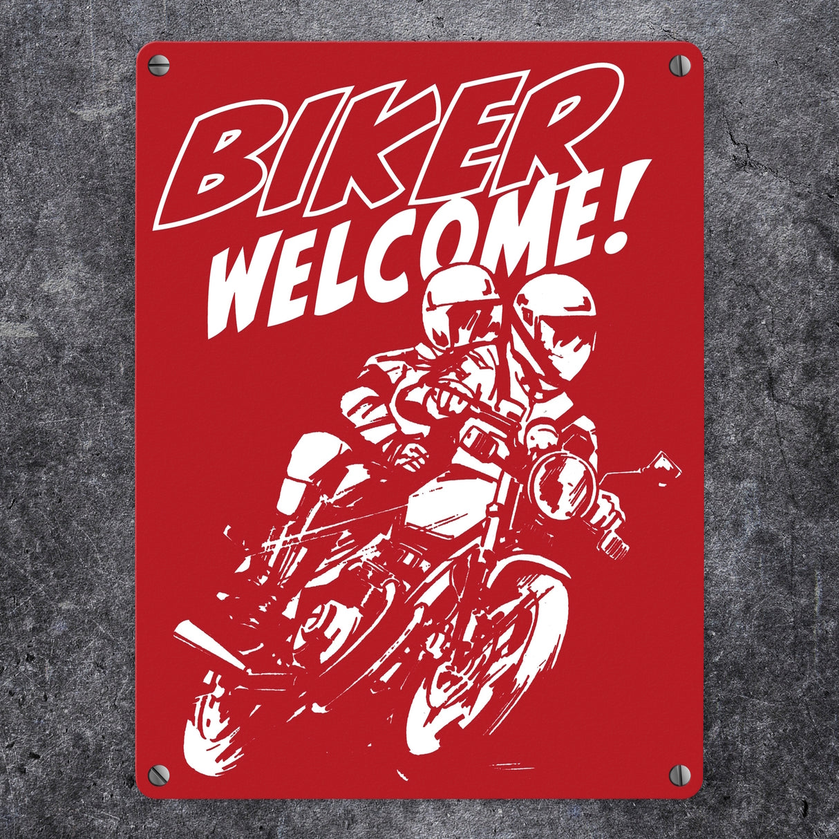 Biker Welcome Metallschild zum Thema Motorrad fahren und frei sein