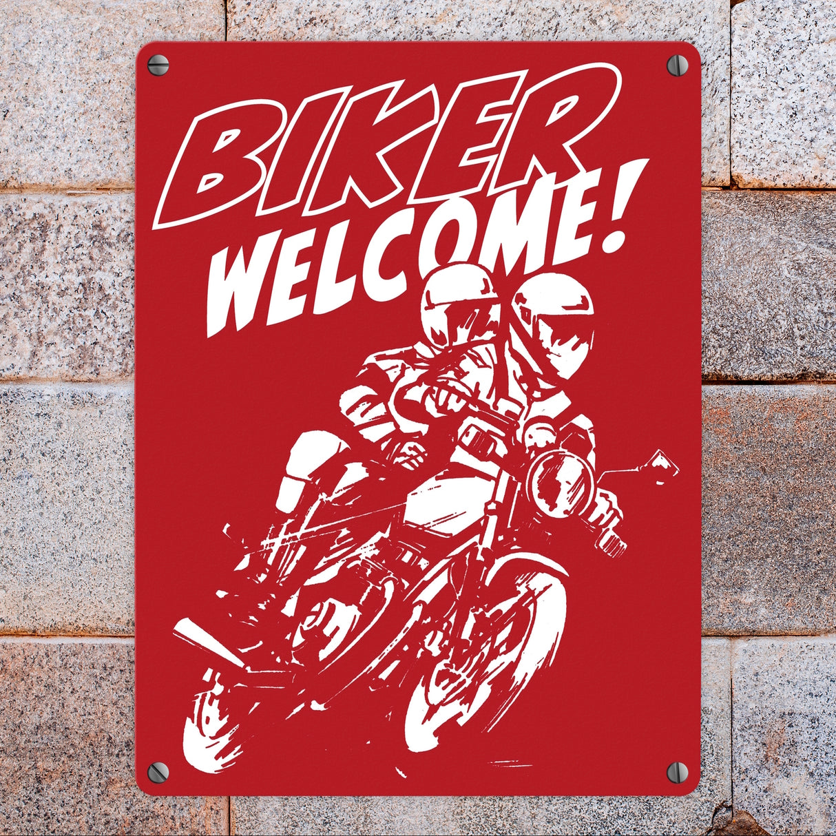 Biker Welcome Metallschild zum Thema Motorrad fahren und frei sein