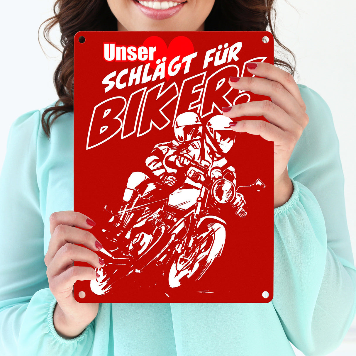 Metallschild mit Motorrad Unser Herz schlägt für Biker
