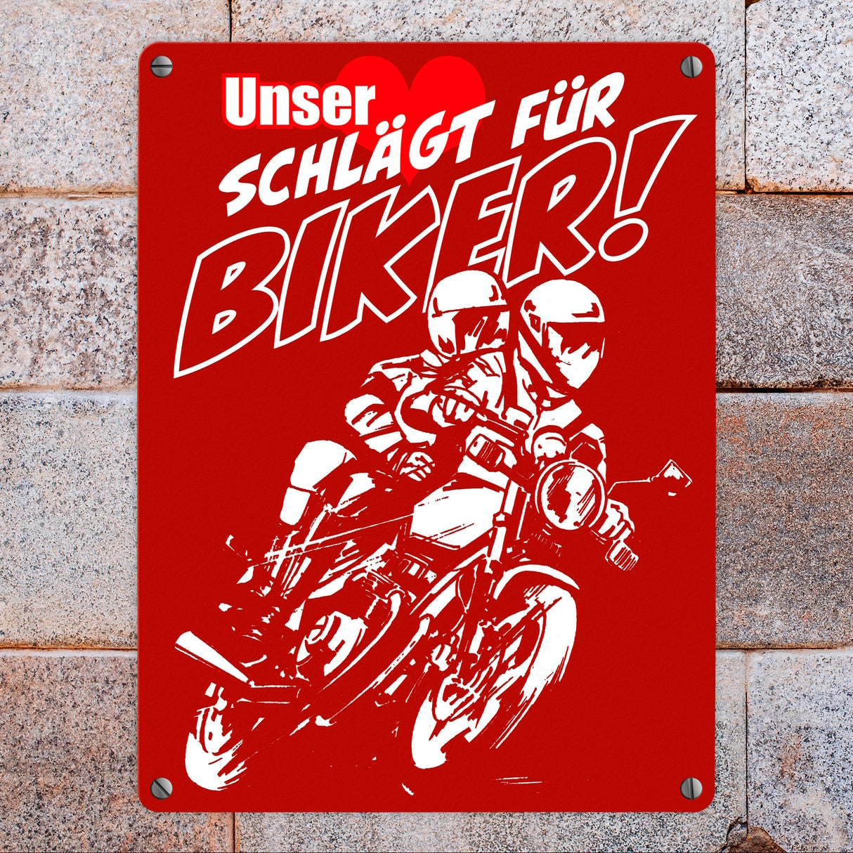 Metallschild mit Motorrad Unser Herz schlägt für Biker
