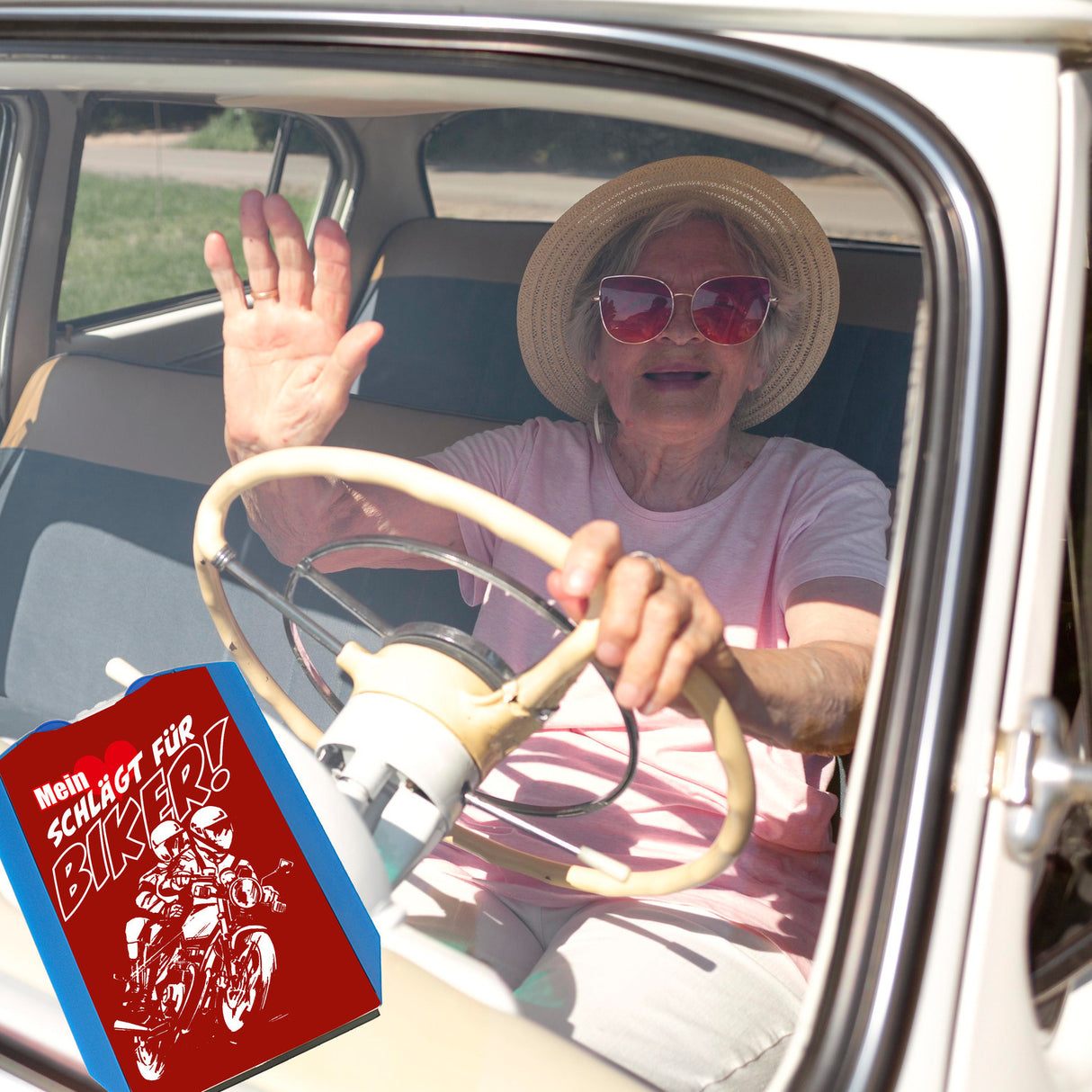 Motorrad Parkscheibe mit Biker Motiv in rot mit 2 Einkaufswagenchips