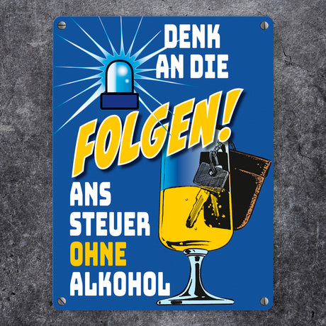 Bierglas und Autoschlüssel Metallschild zum Thema don't drink and drive