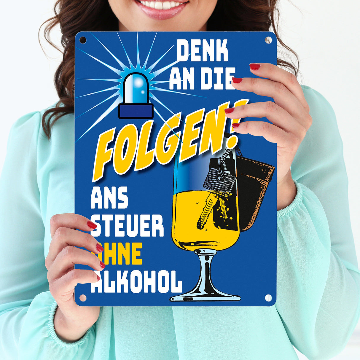 Bierglas und Autoschlüssel Metallschild zum Thema don't drink and drive