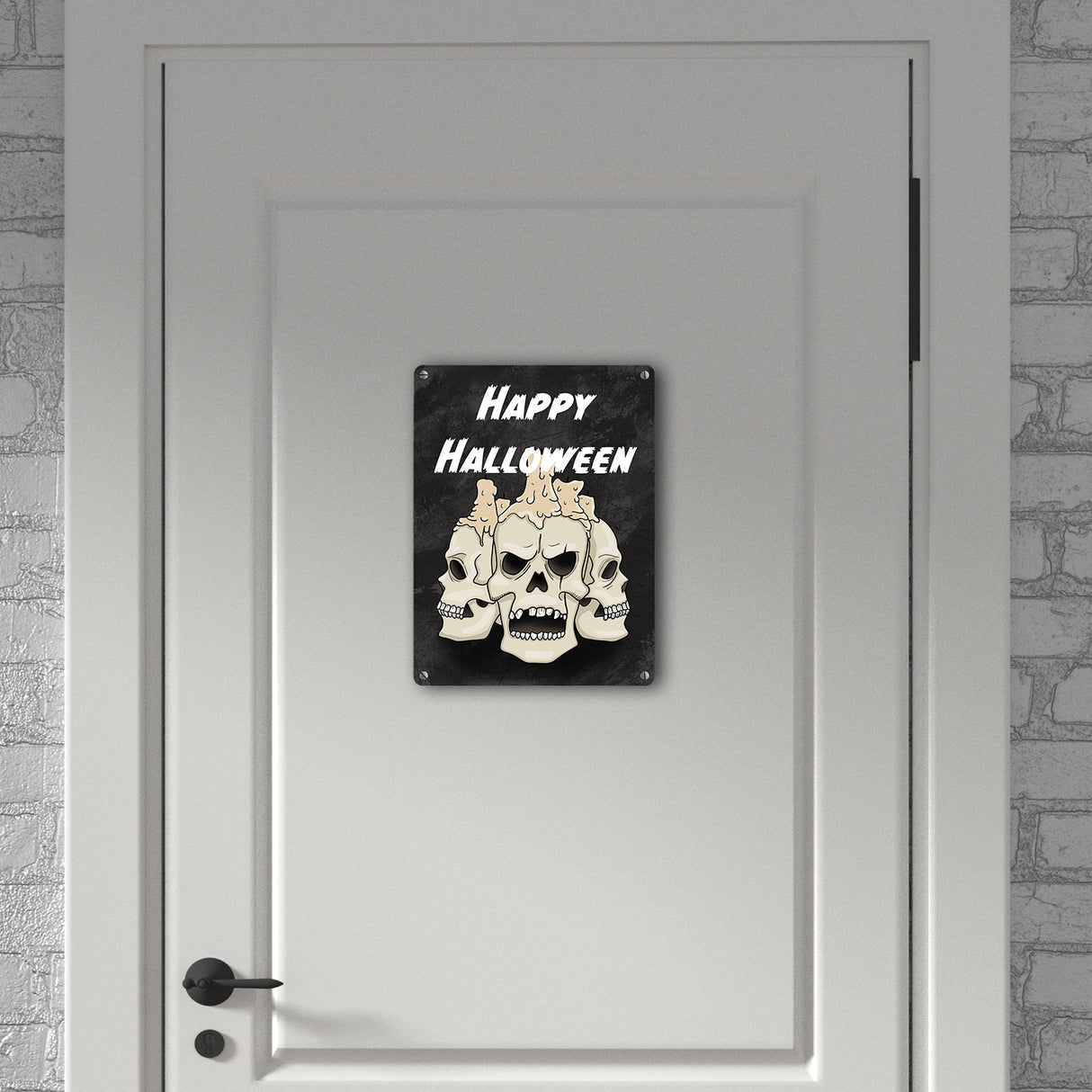 Metallschild für Halloween mit Totenköpfen und Schriftzug - Happy Halloween