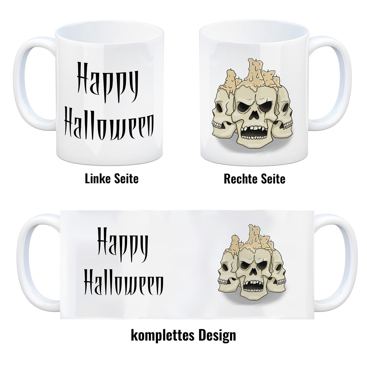 Kaffeetasse mit Totenköpfen und Kerzen - Happy Halloween
