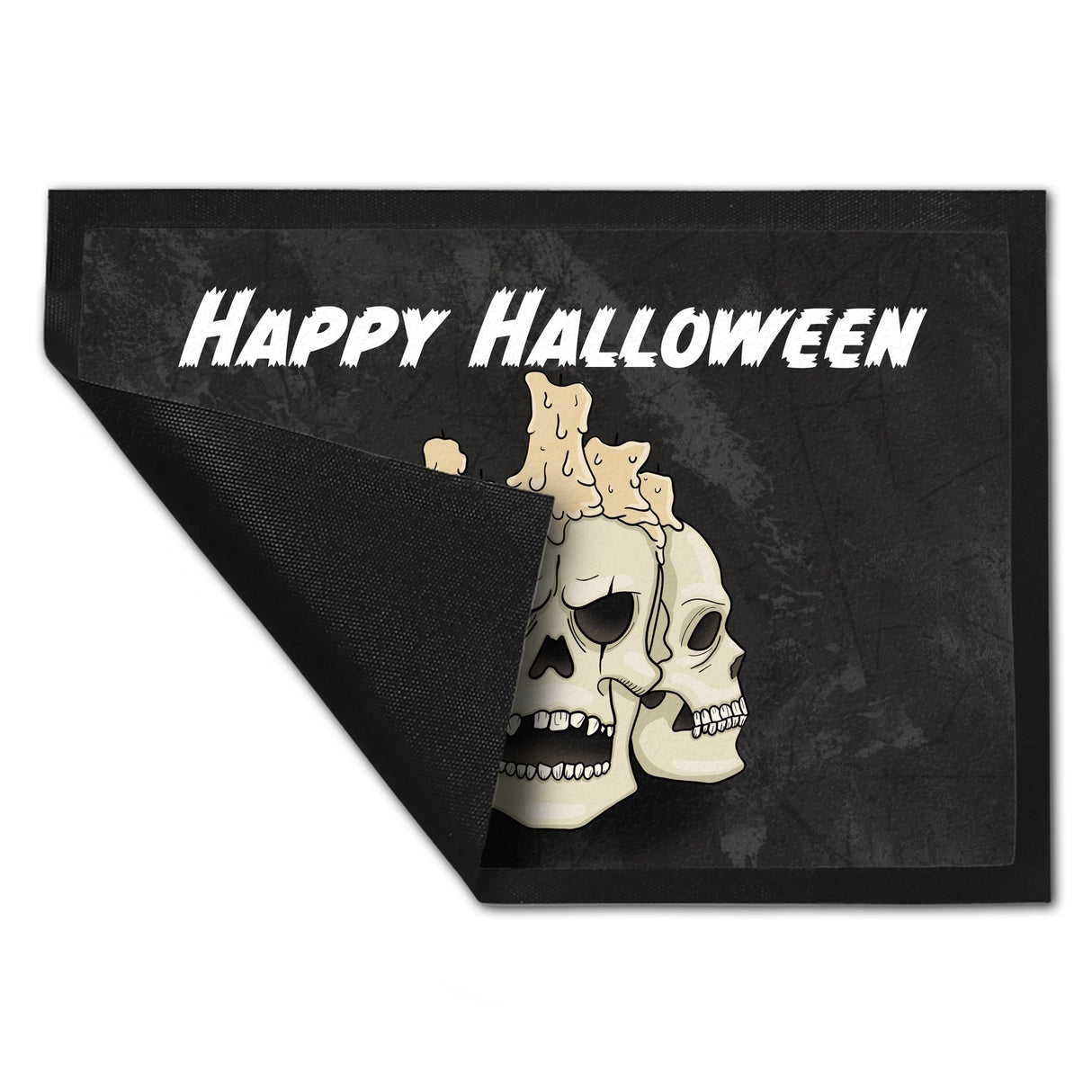 Fußmatte für Halloween mit Totenköpfen und Kerzen - Happy Halloween