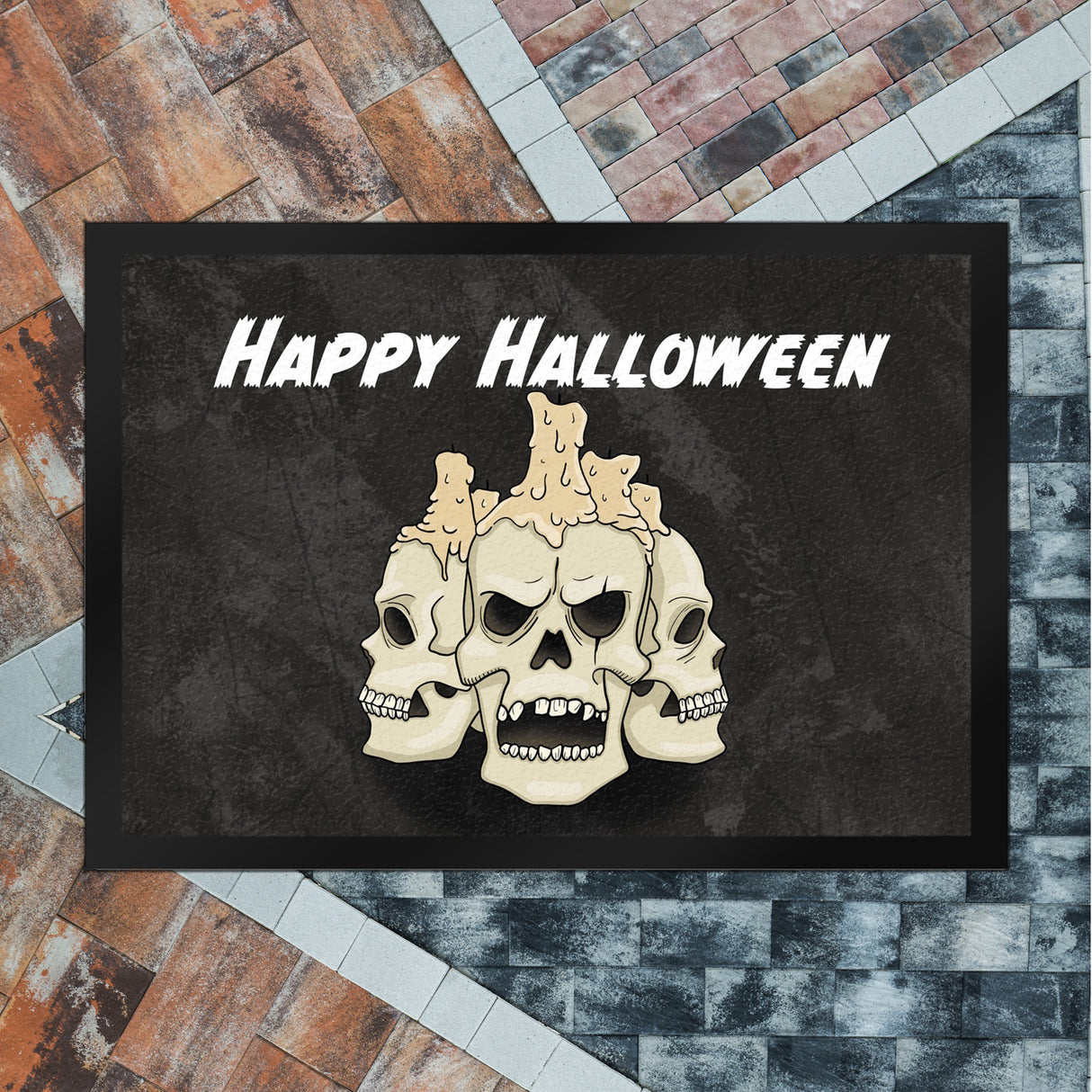 Fußmatte für Halloween mit Totenköpfen und Kerzen - Happy Halloween