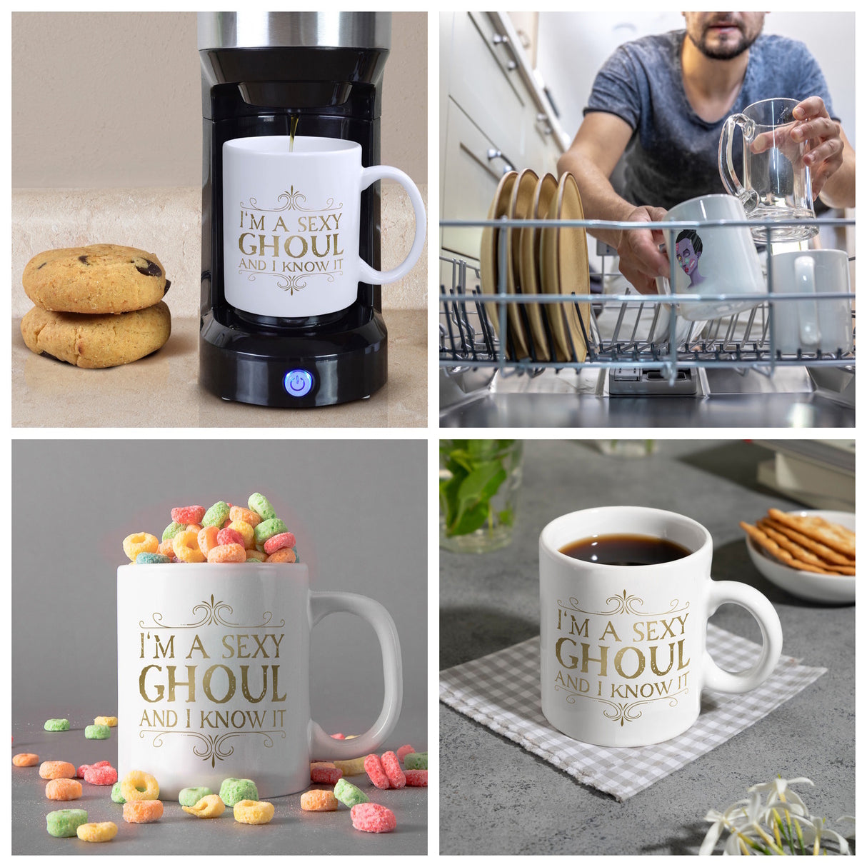 Kaffeetasse mit sexy Zombie und Spruch - I'm a sexy ghoul and I know it