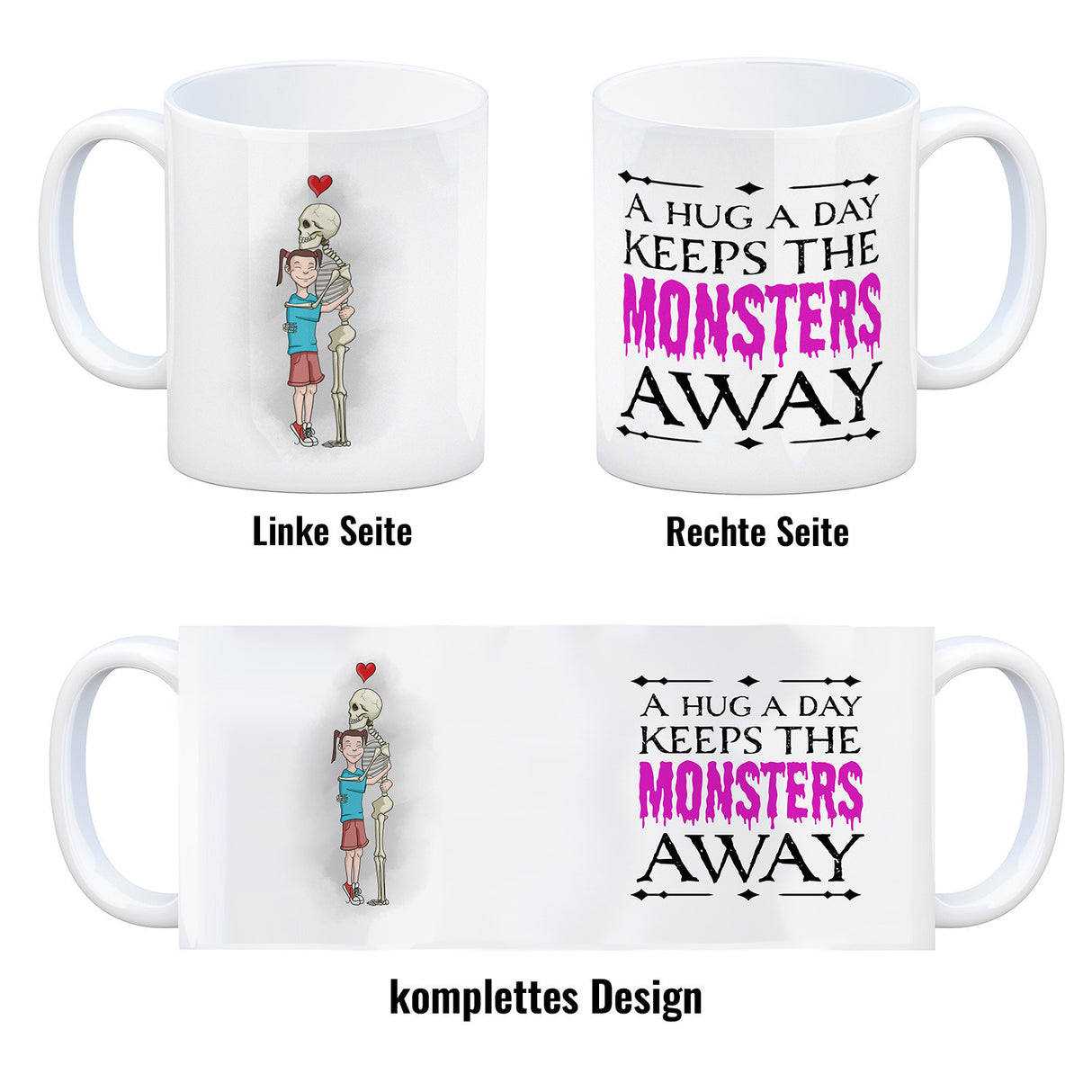 Kaffeetasse für Halloween mit Spruch - A hug a day keeps the monsters away