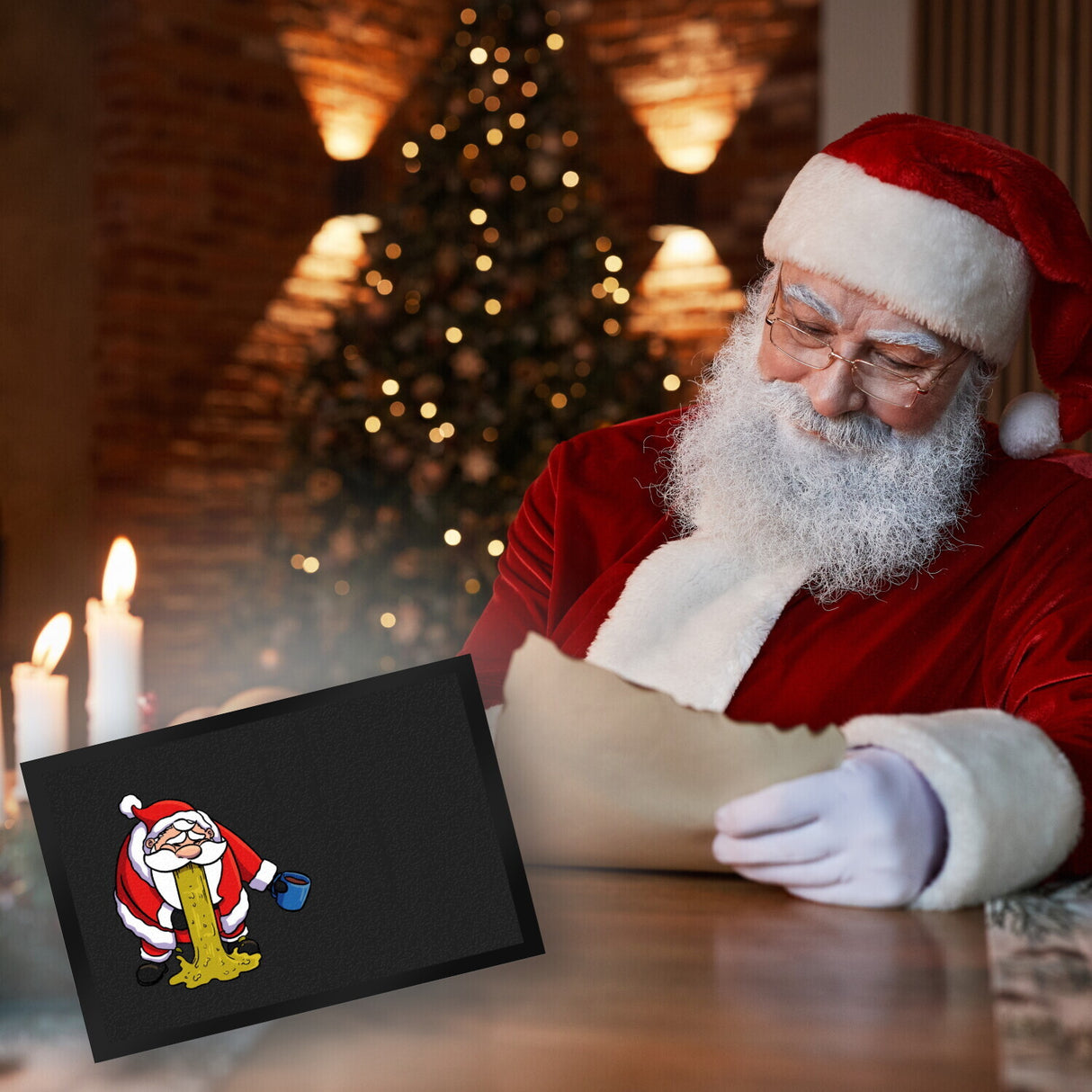 Fußmatte mit lustigem Weihnachtsmotiv - kotzender Weihnachtsmann