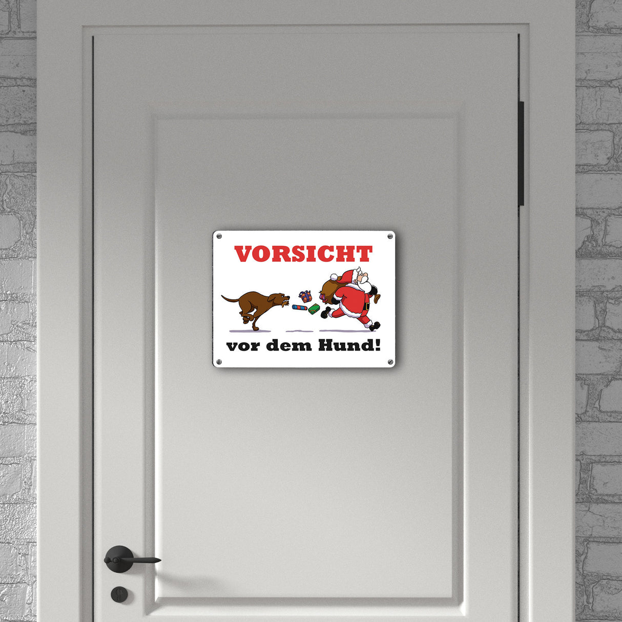 Metallschild mit Spruch und Weihnachtsmotiv - Vorsicht vor dem Hund!