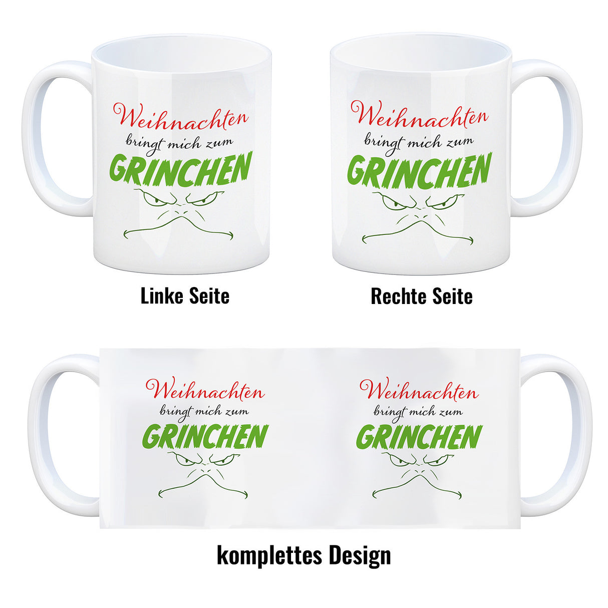 Weihnachten bringt mich zum grinchen Kaffeebecher mit Spruch