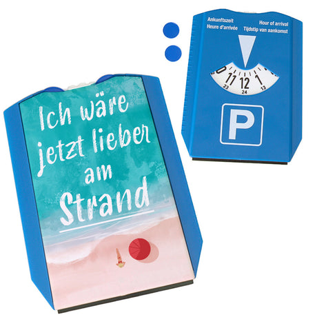 Ich wäre jetzt lieber am Strand Parkscheibe mit Strandmotiv und Eiskratzer