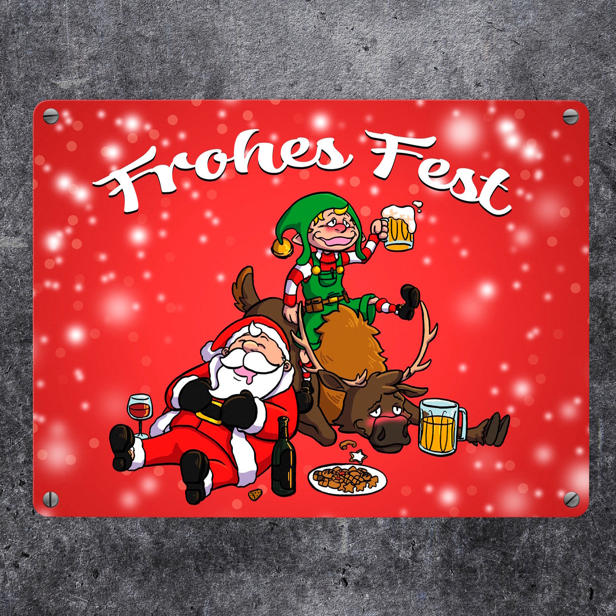 Frohes Fest mit lustigem Weihnachtsmotiv Metallschild
