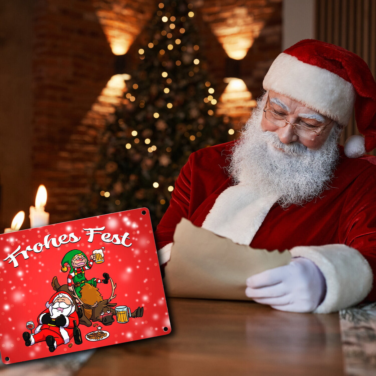 Frohes Fest mit lustigem Weihnachtsmotiv Metallschild