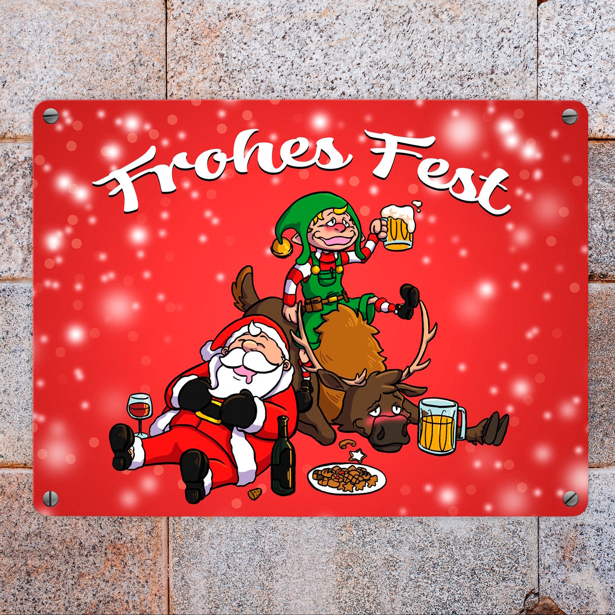 Frohes Fest mit lustigem Weihnachtsmotiv Metallschild