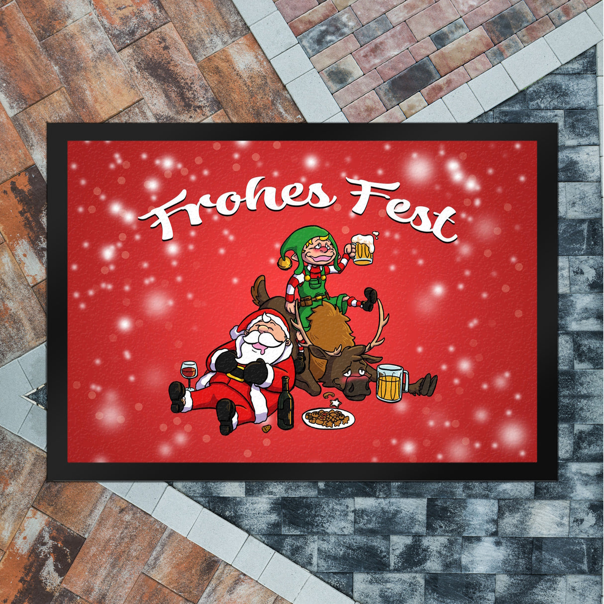 Frohes Fest mit lustigem Weihnachtsmotiv Fußmatte