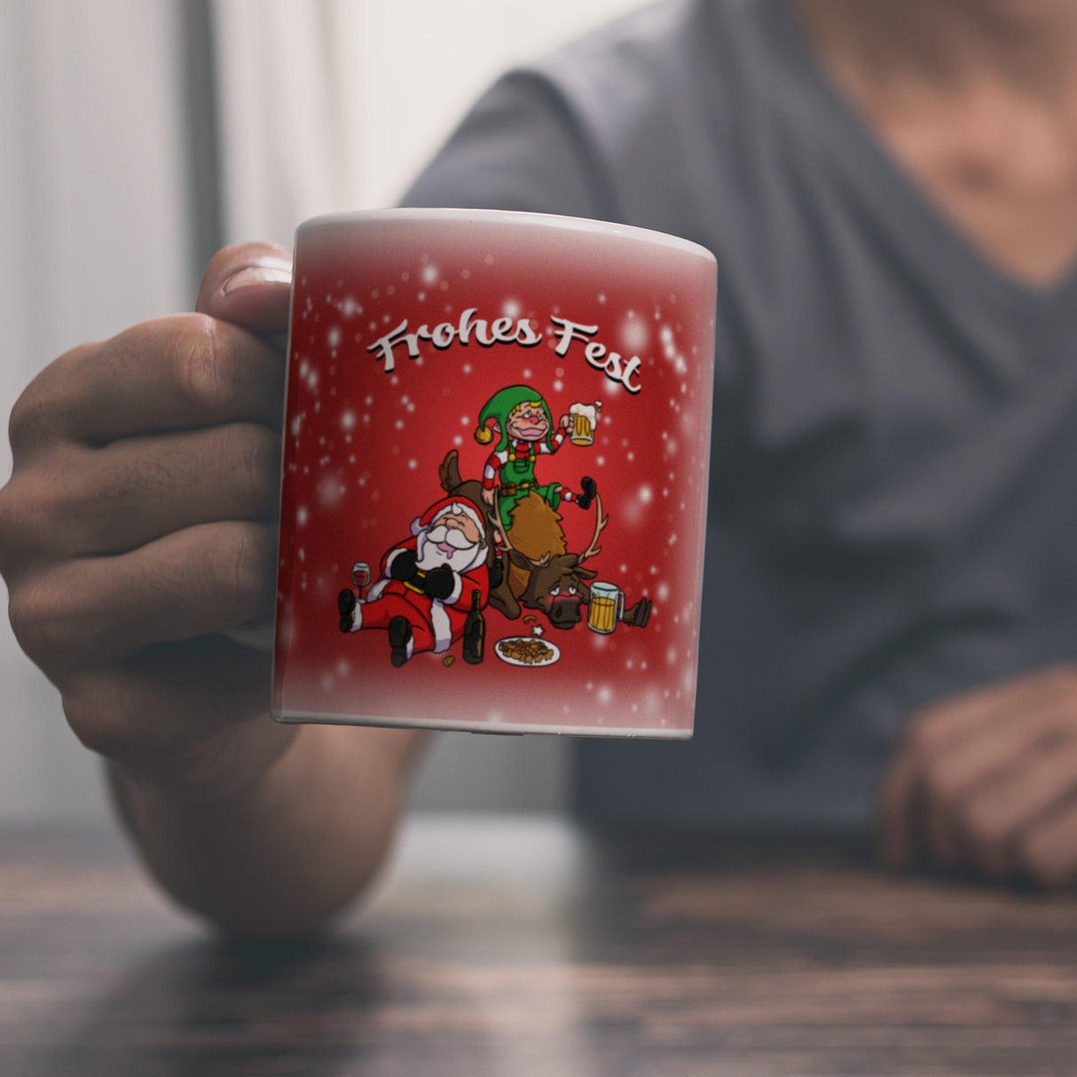 Frohes Fest mit lustigem Weihnachtsmotiv Kaffeebecher