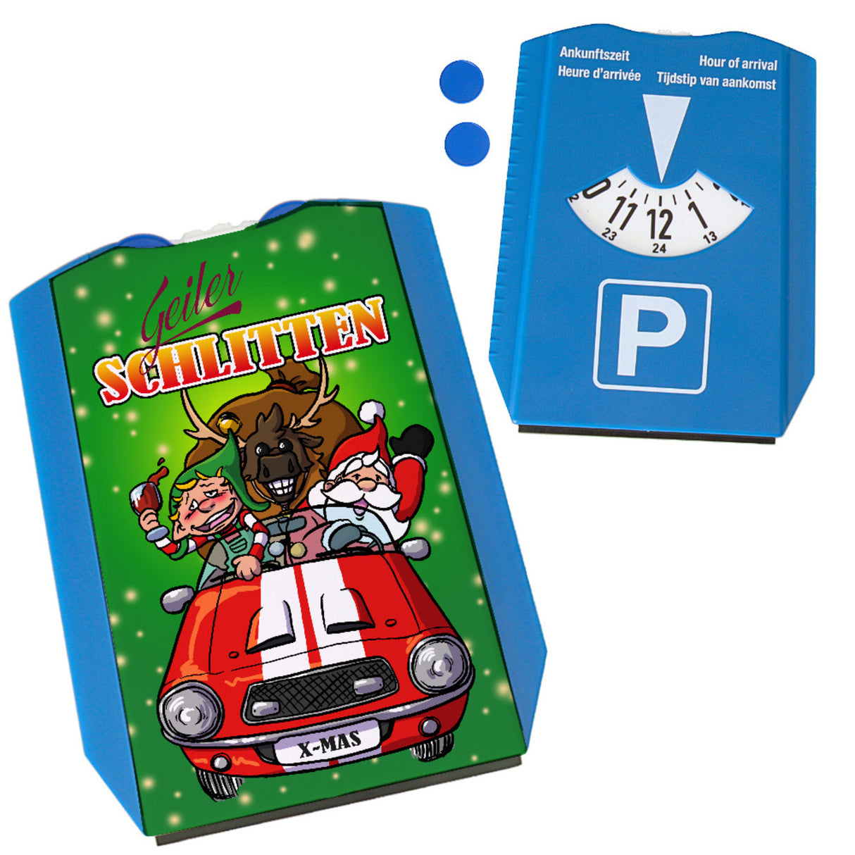 Geiler Schlitten - Rentier Weihnachtsmann und Elf Parkscheibe mit Eiskratzer