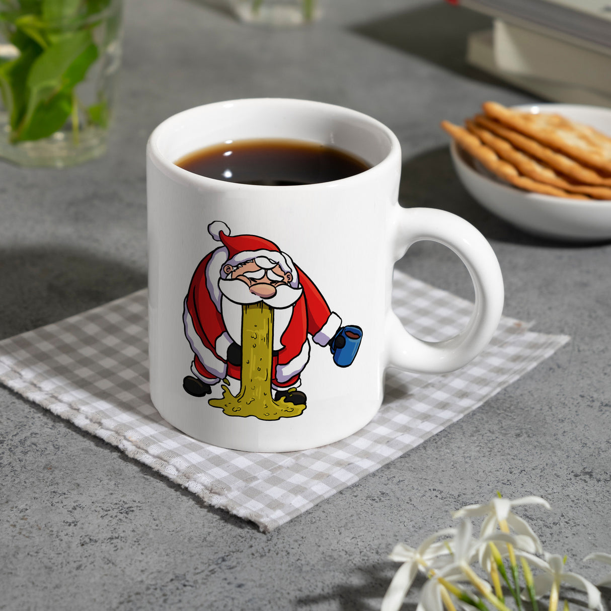 Kotzender Weihnachtsmann mit Glühweintasse Weihnachten Kaffeebecher