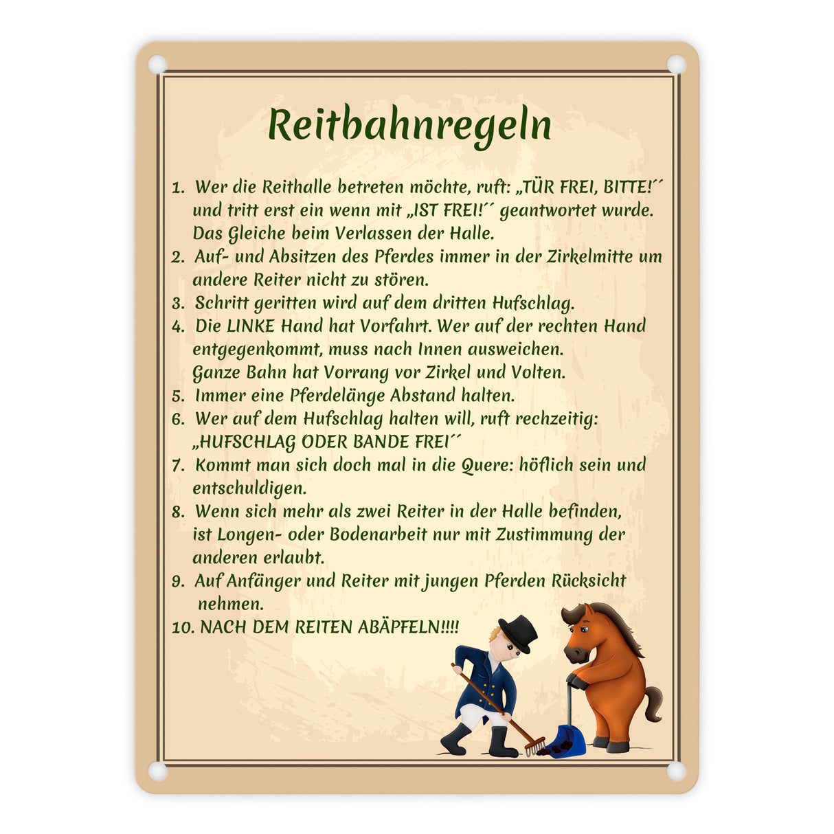 Reitbahnregeln Metallschild in 15x20 cm