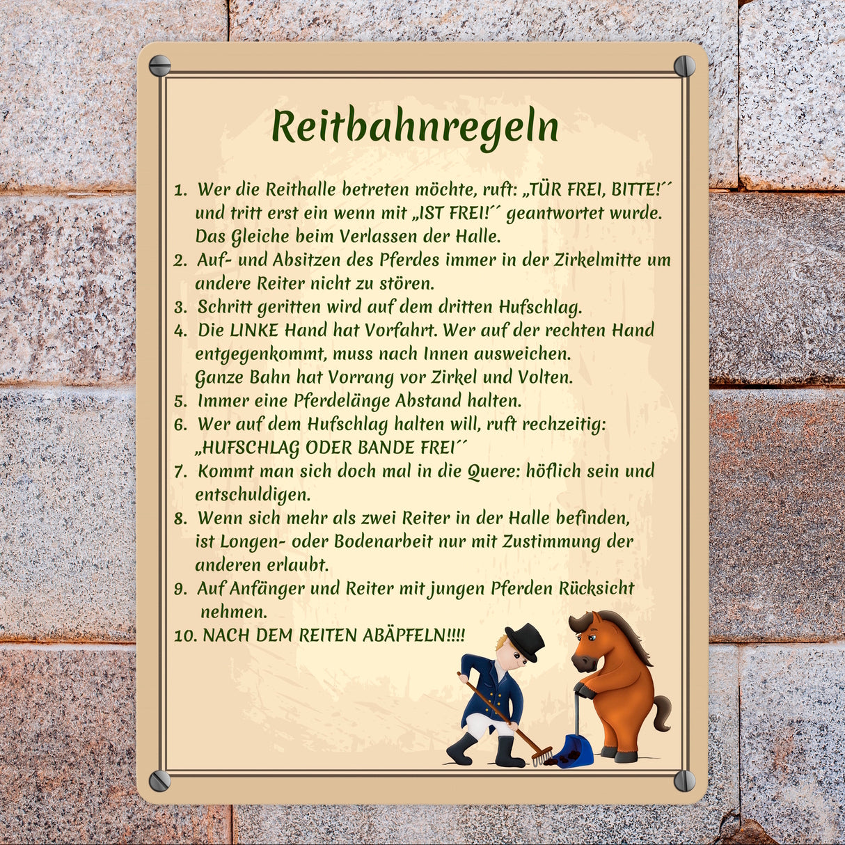 Reitbahnregeln Metallschild in 15x20 cm
