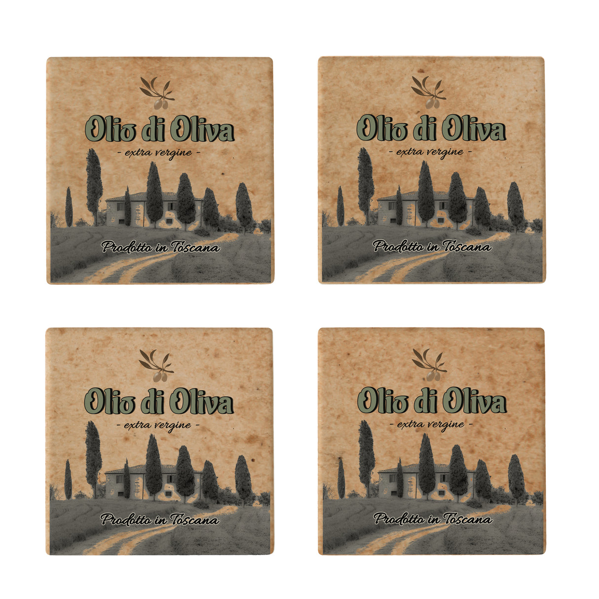 Olivenöl 4er Set Untersetzer aus Keramik Olio di Oliva