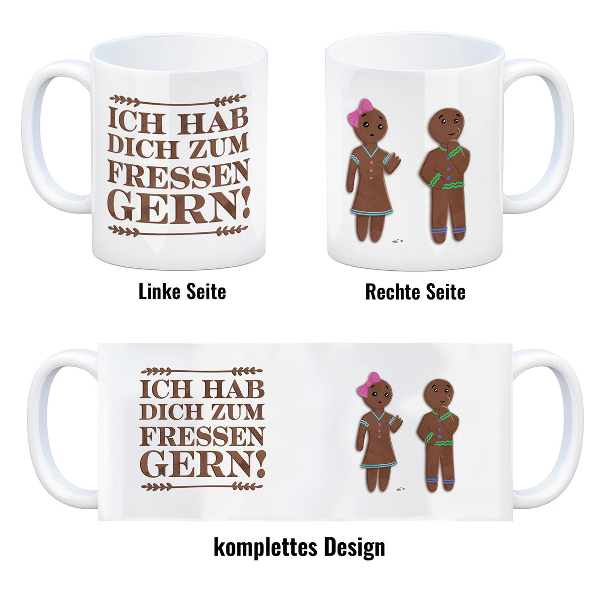 Ich hab dich zum Fressen gern Kaffeetasse mit lustigen Lebkuchen und Spruch