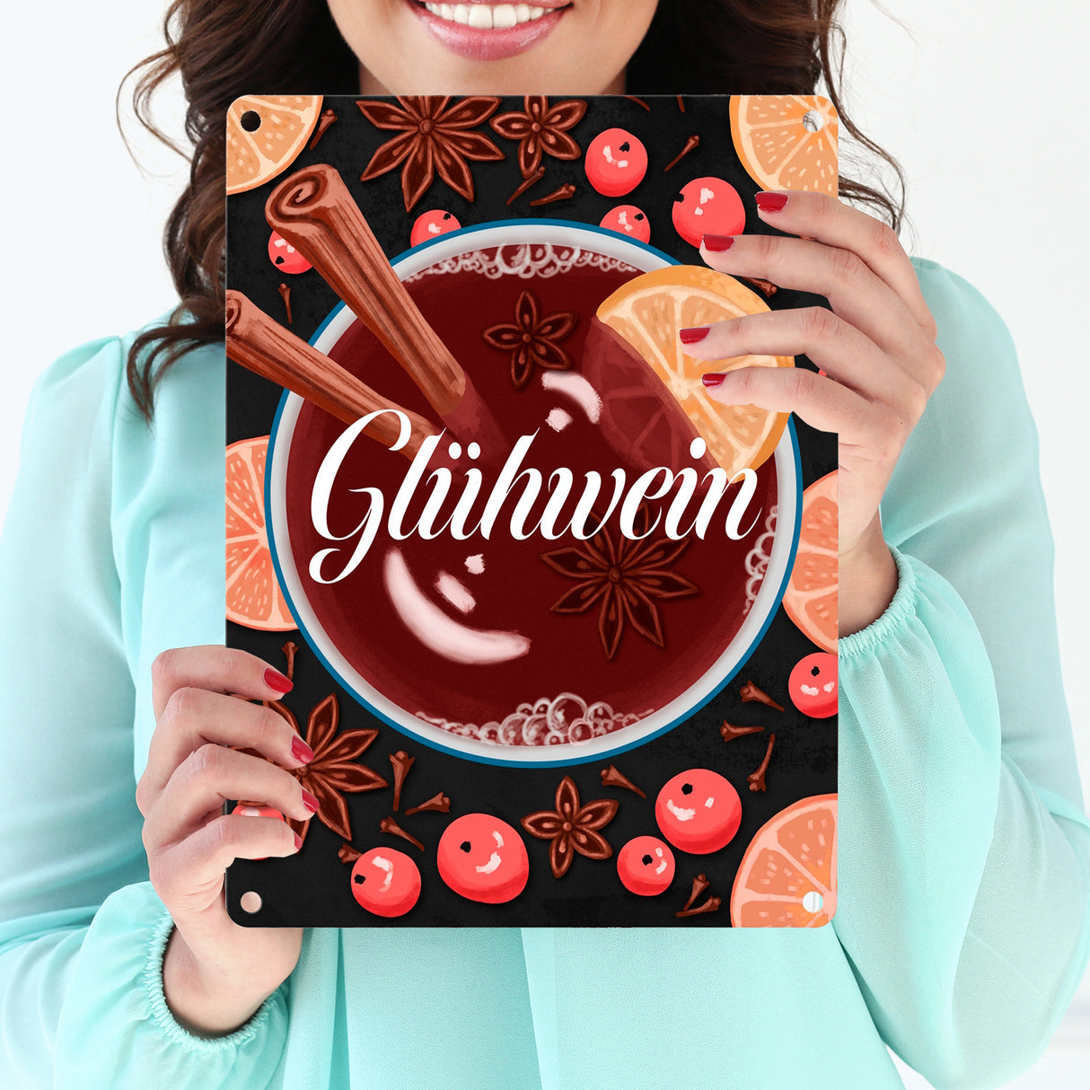 Glühwein mit Zutaten Motiv - dekoratives Metallschild für die Weihnachtszeit